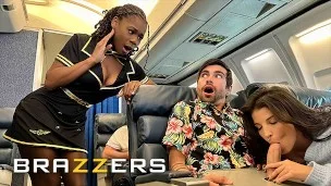 BRAZZERS – Naughty Girls LaSirena69 & Hazel Grace Go To The Back Of The Plane & Share Lucky&apos;s Cock